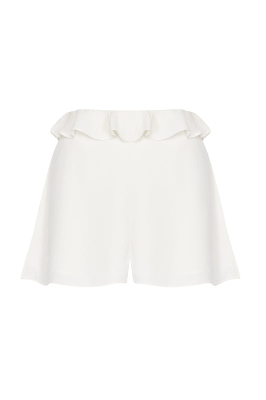 SHORT BLANC CASSÉ À VOLANTS