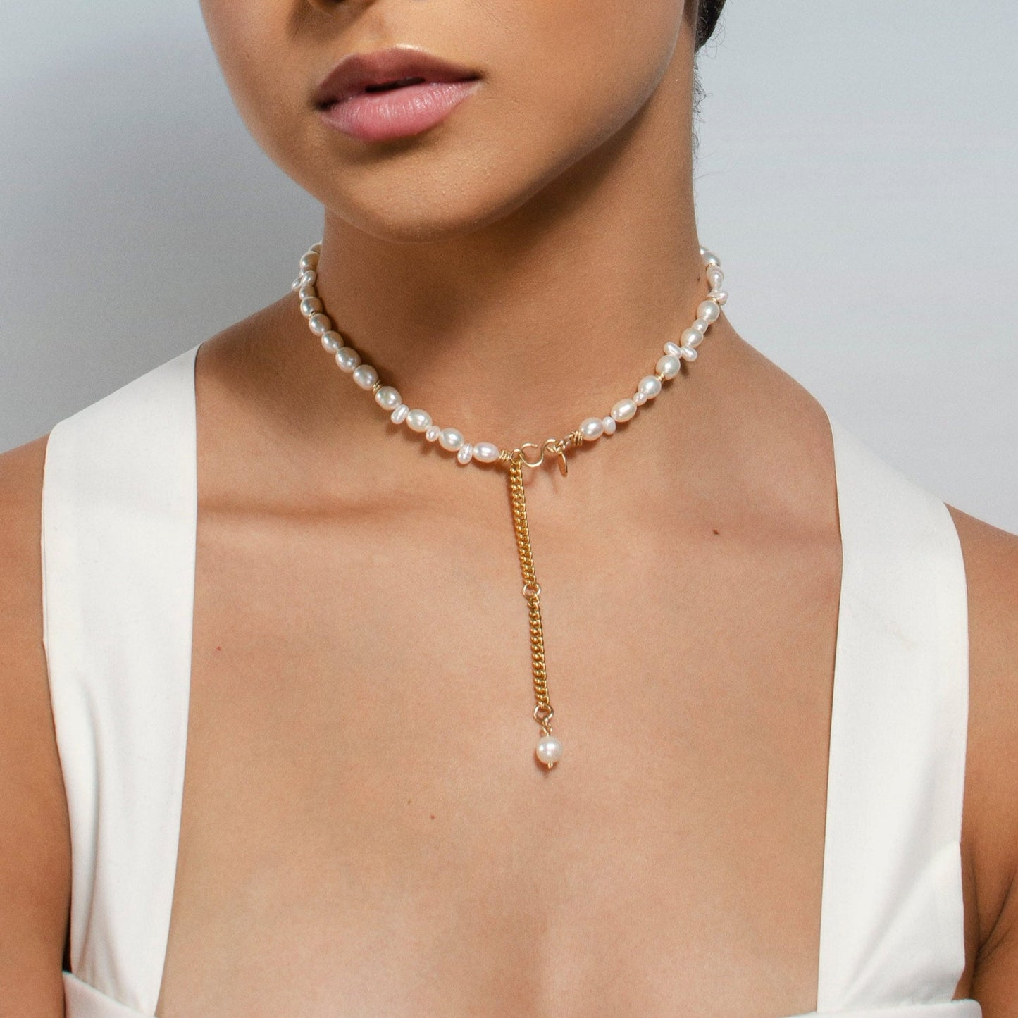 Morgan Necklace (45CM) - Pearl & Yellw Golg